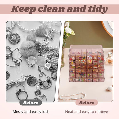 Meluvora Jewelry Organizer, Earring Holder Organizer Box with 3 Layers, 72 Grids Earring Case, Craft Storage Containers for Nail Charms, Ring, Earrings(Tan)