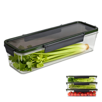 Celery Keeper for Refrigerator, BPA-Free Celery Storage Container with Lid – Leak-Proof Silicone Gasket & Four-Sided Snap Lock, Durable PP Food Storage Bin for Fresh Celery, Carrots & Cucumbers