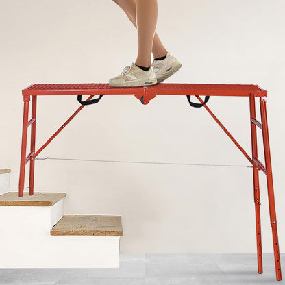LEADALLWAY Scaffolding Platform 770 Lbs Capacity 70(L) x15(W) x33(H) Folding Adjustable Portable Work Platform Ladder,Red