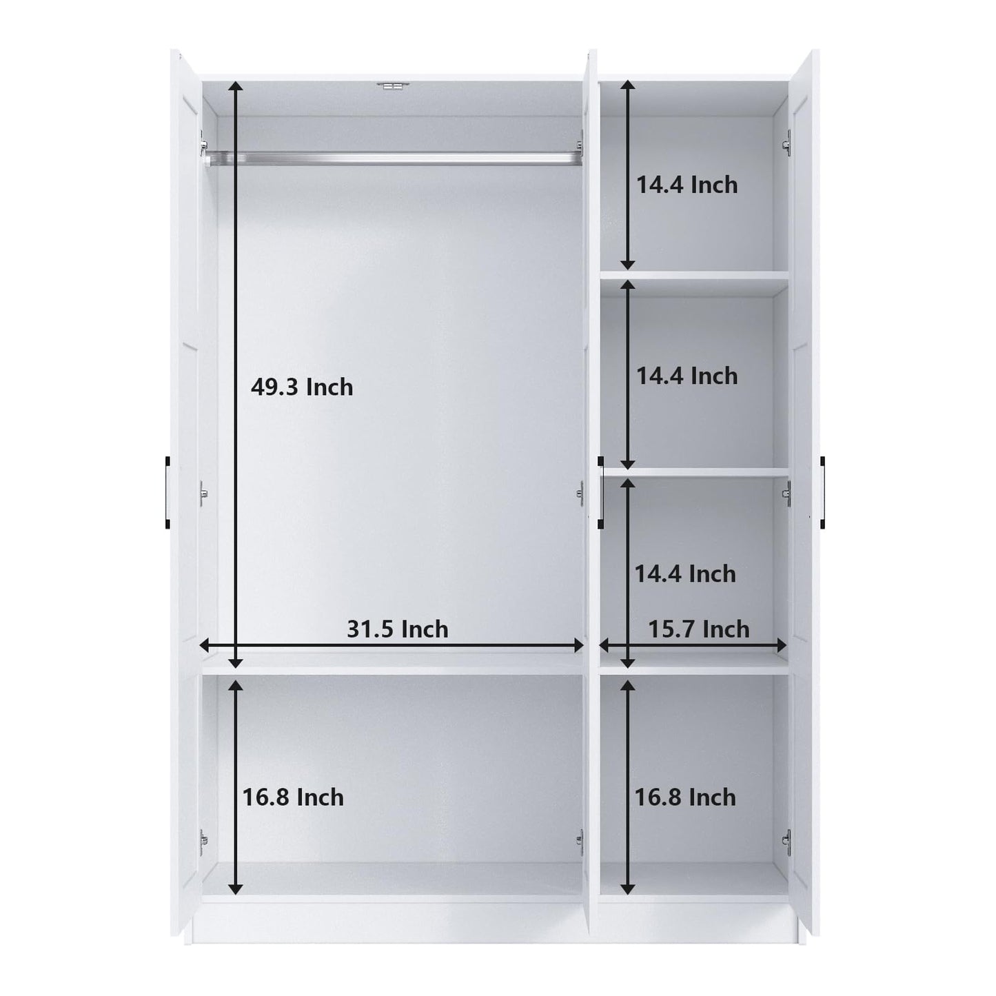 Fenghua Lizhi 3 Doors Wooden Wardrobe Closet Armoire, White Storage Cabinet for Hanging Clothes, Bedroom Large Capacity Freestanding Armoire,Wood Wardrobe Combination with Shelves