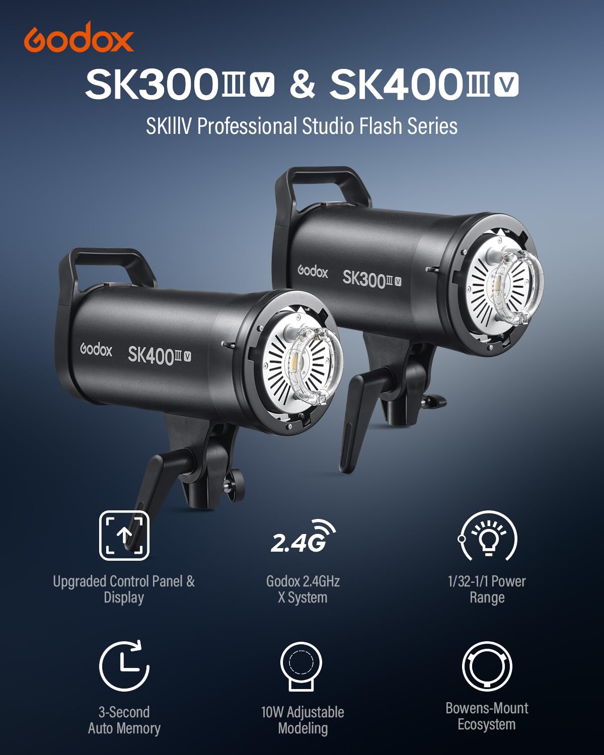 Godox 2-Pack SK300III-V 800Ws Studio Strobe Kit, 2026 Upgrade 300Ws 2.4G Wireless Flash 2-Light Set with Reflector, AT-16 Trigger 2xSoftbox 2xUmbrella 2xLight Stand for Professional Studio Photography
