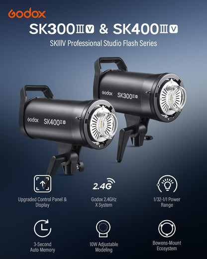 Godox 2-Pack SK300III-V 800Ws Studio Strobe Kit, 2026 Upgrade 300Ws 2.4G Wireless Flash 2-Light Set with Reflector, AT-16 Trigger 2xSoftbox 2xUmbrella 2xLight Stand for Professional Studio Photography