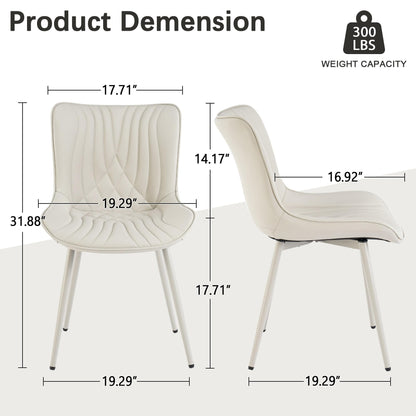 YOUTASTE Cream Dining Chairs Set of 2, Mid Century Modern Comfy Kitchen Chair, Upholstered Faux Leather, Cream Metal Legs, Armless Accent Chairs for Bedroom Vanity Lounge