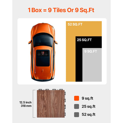 Happybuy Dance Floor Tiles, 12.4 x 12.4 in 52-Piece Interlocking, Portable Dance Flooring with Cushioned Base (Oak Wood Grain, 52 sq. ft/Box)