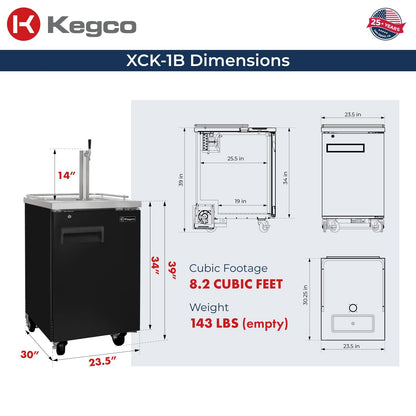 Kegco Commercial Direct Draw Beer Dispenser Kegerator Keg Cooler XCK-1B