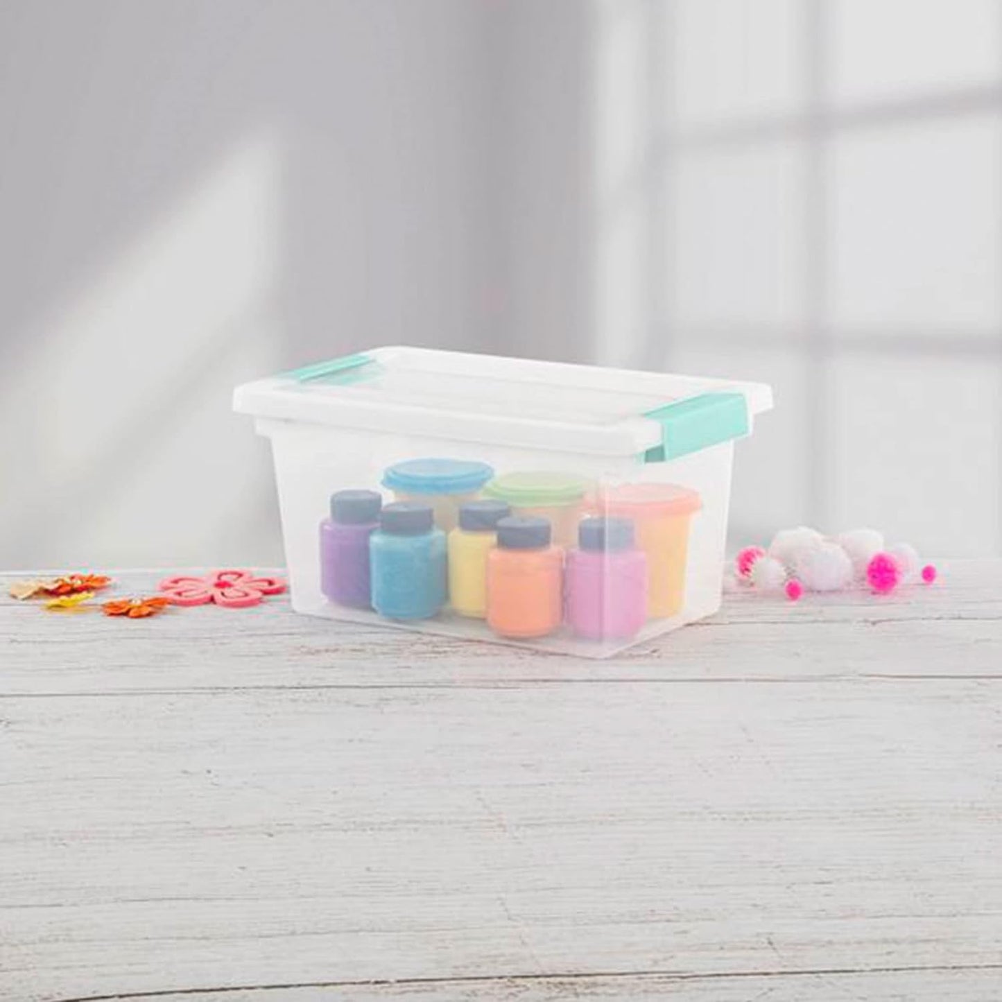Sterilite Medium Clip Box, 4-Pack Stackable Small Storage Bin with Latching Lid, Clear Plastic Container for Office,