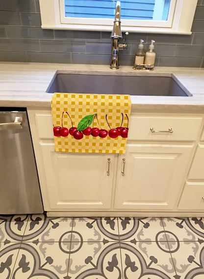 Caroline's Treasures Cherries on Basketweave Kitchen Towel, Decorative Bathroom Towel for Face, Tea, Dishcloth