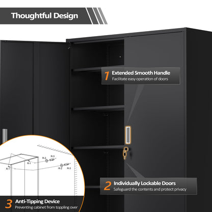 VINGLI Large Metal Storage Cabinet with 2 Doors and 5 Adjustable Shelves, Upgraded Height & Wide & Deep, 43''W x 20''D x 72''H, Oversized Garage Storage Cabinet with Wheels and Locks (Black)
