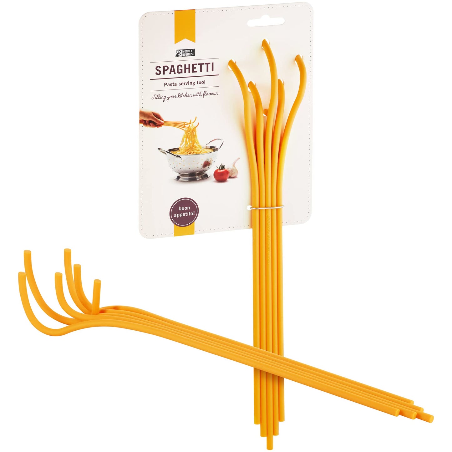 Fun Spaghetti-Shaped Plastic Spaghetti Spoon/Pasta Fork from a Series of Pasta-Inspired Kitchen Gadgets | Cool Pasta Spoon to Claw and Serve Pasta | Original Kitchen Accessories | by Monkey Business