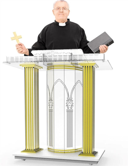 JOMRTS Acrylic Rolling Luxury Vertical Podium Stage Host with Casters Rolling Podium for Church, Wedding, School