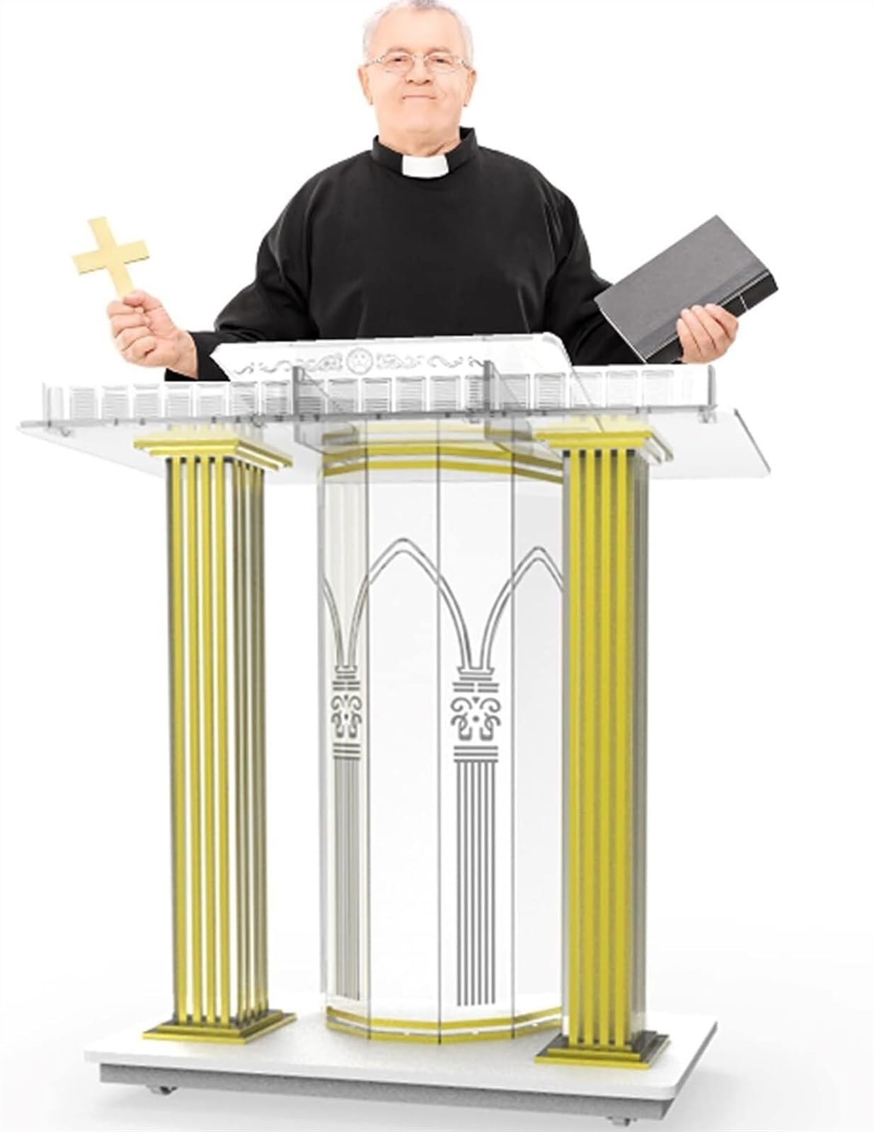 BTZHY Lectern Podium Stand, Acrylic Rolling Luxury Vertical Podium Stage Host with Casters Rolling Podium for Church, Wedding, School