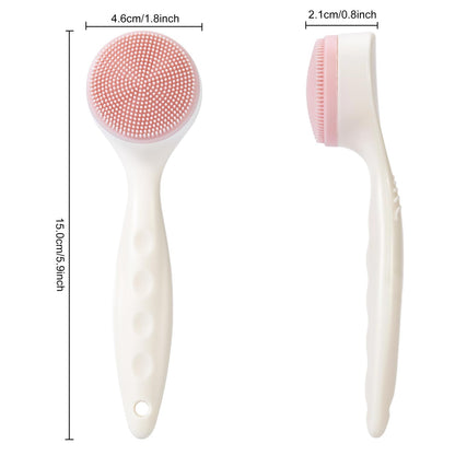 2 Pack Silicone Face Scrubber Exfoliating Brush, Manual Handheld Facial Cleansing Brush Blackhead Scrubber, Soft Bristles Waterproof for Face Skincare (Round-Pink)