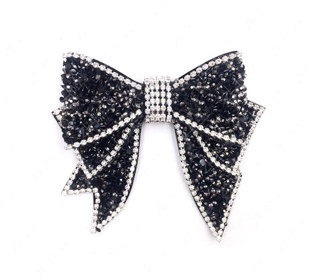 Fodattm 2PCS Huge Handmade Rhinestone Bow Shoes Decoration Charms No Clip No Strap DIY Crafts Findings Accessories Butterfly Shoes Bag Package Accessories (Black)