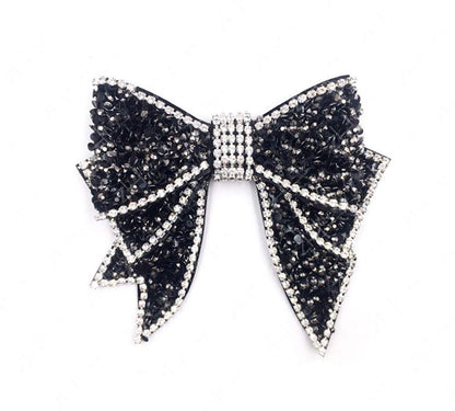 Fodattm 2PCS Huge Handmade Rhinestone Bow Shoes Decoration Charms No Clip No Strap DIY Crafts Findings Accessories Butterfly Shoes Bag Package Accessories (Black)
