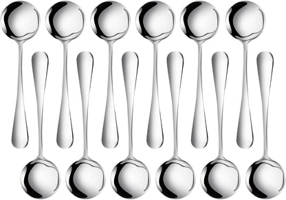 12-Pack Stainless Steel Soup Spoons, Round Cereal Spoon Dinner Spoons Set for Bouillon Dessert Ice Cream