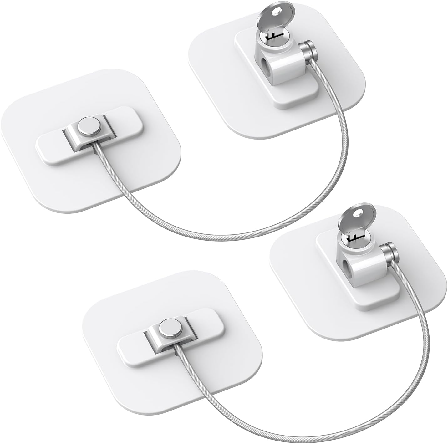 White Fridge Lock, 2 Pack with 4 Keys, Childproof Refrigerator Locks, Freezer and Drawer Lock, No Tools Required