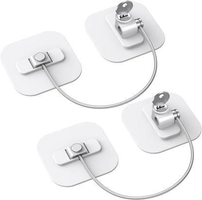 White Fridge Lock, 2 Pack with 4 Keys, Childproof Refrigerator Locks, Freezer and Drawer Lock, No Tools Required