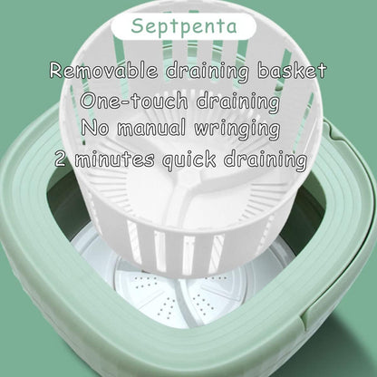 Septpenta 6L Portable Mini Washing Machine with Drain Valve, Foldable Design for Travel, Camping, Baby (Green)