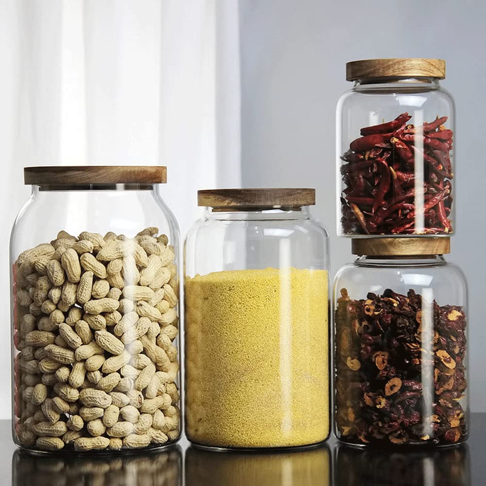 WINAKUI Large Glass Jars with Airtight Wooden Lid, Food Storage Glass Canister, Clear Cereal Storage Container for Flour, Sugar, Coffee Beans, Snack (67 FL OZ (2000ml))