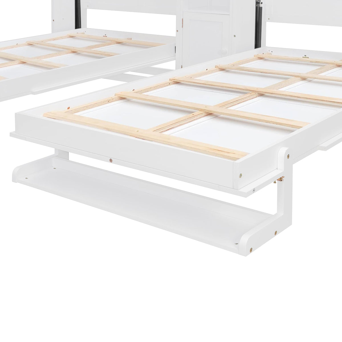 Merax Dual Twin Murphy Bed with Cabinets and Shelves, Space Saving Wall Bed with Storage, Foldable Twin Beds with Convertible Shelf Legs for Guest Room, Small Space, White