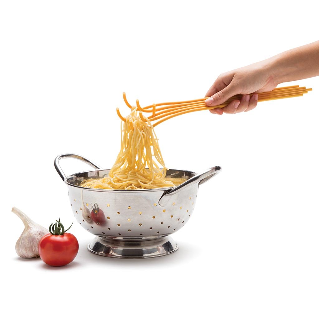 Fun Spaghetti-Shaped Plastic Spaghetti Spoon/Pasta Fork from a Series of Pasta-Inspired Kitchen Gadgets | Cool Pasta Spoon to Claw and Serve Pasta | Original Kitchen Accessories | by Monkey Business