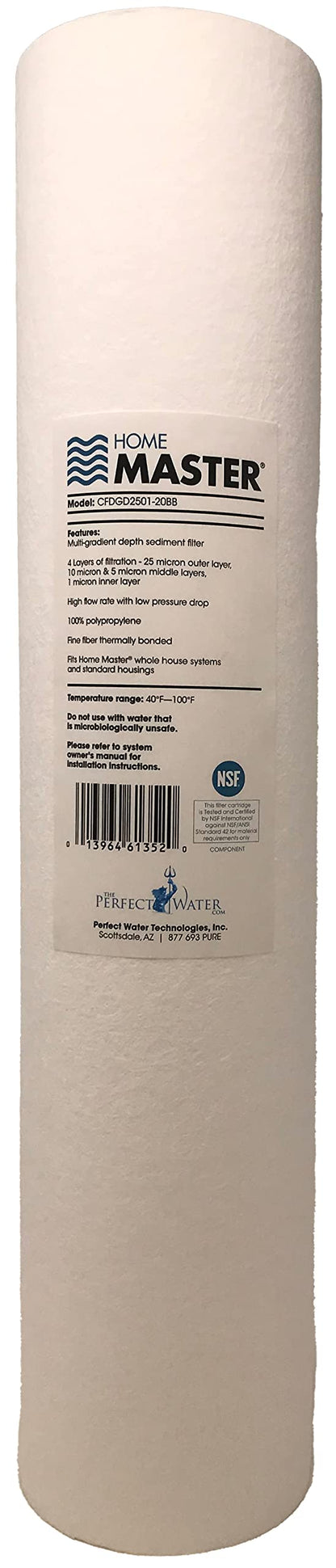 Home Master HMF2SmgCC Whole House Water Filter, 4-layer sediment filter 25 to 1 micron, Powerful Up-Flow KDF85 & Catalytic Carbon 10gpm, 1” NPT ports, Patented heavy steel bracket fits 16” wall studs
