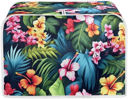Plus Size 4 Slice Toaster Cover Tropical Floral Hibiscus, Dust Protection for Microwave Oven (16x16") 2PCS