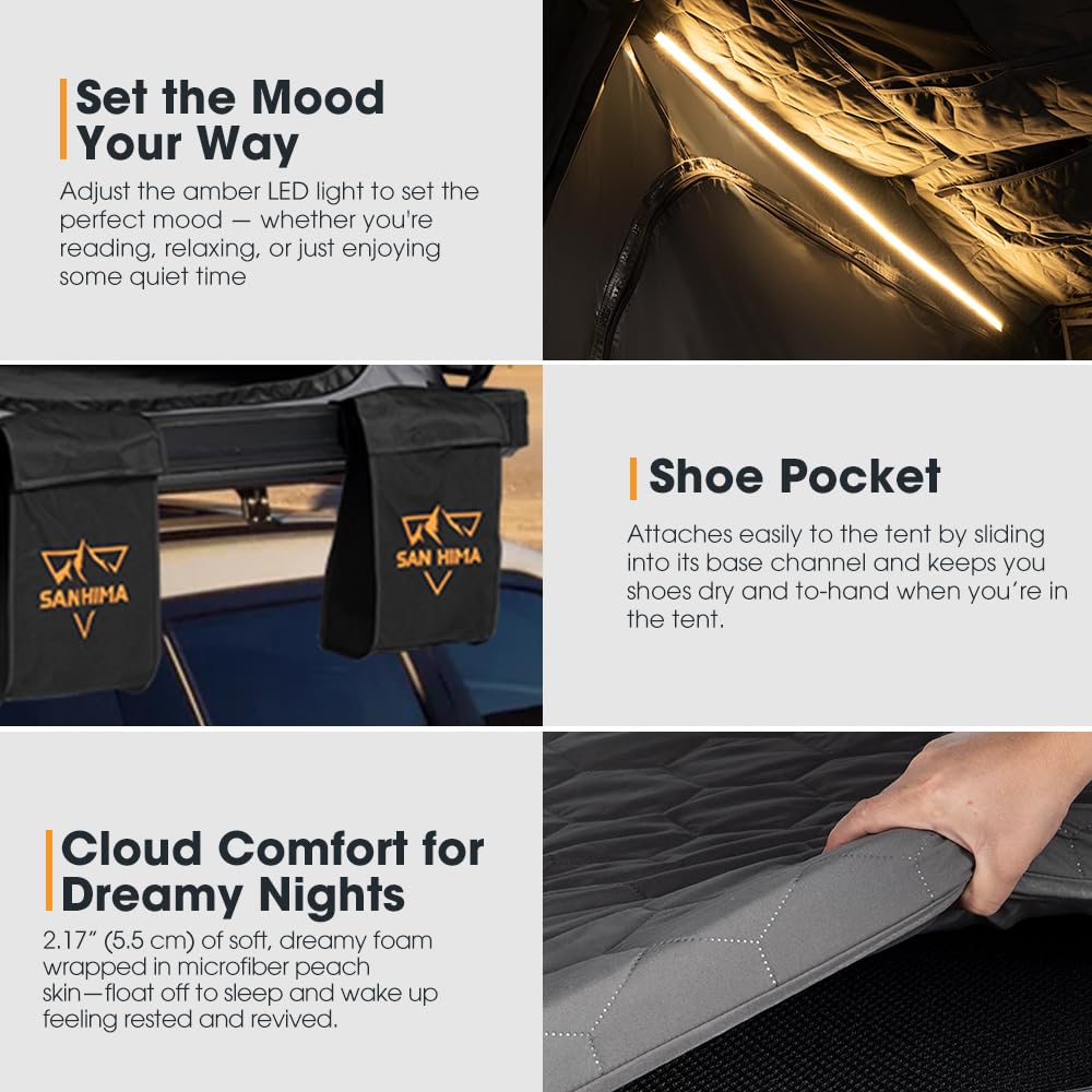 SanHima Rooftop Tent Hard Shell - CapeTop Overland Aluminium Fold-Out Roof Top Tent 131.5LBS Lightweight, w/Digital Panel & Tri-Color LED Strip Light, for Car SUV Truck Camping, 2-3 People