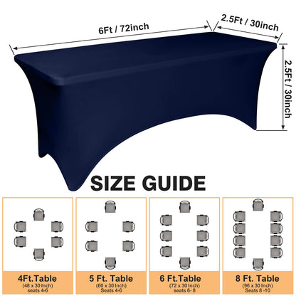 10 Pack 6 Feet Navy Spandex Tablecloth for Rectangular Tables, Fitted & Stretch, Washable, Wrinkle Resistant, Perfect for Event, Wedding, Party, Banquet, Cocktail, Festival, and Table Protector