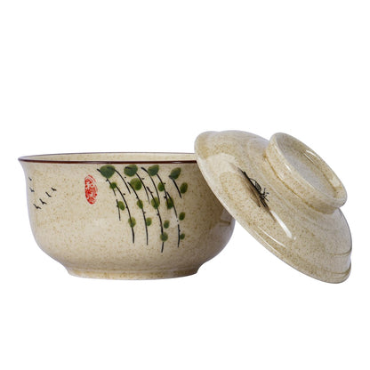 LLPUSLUO 8 inch Retro Ceramic Ramen Bowl with Lid,Japanese Style Personalized Dinnerware For Noodle Rice Porridge Soup Fruit Salad (8inch, D)