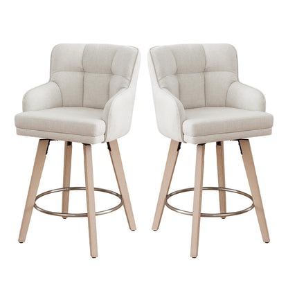 SAECKBERG 360°Swivel Counter Height Bar Stools with Back, 26 inch Solid Wood Legs, Bar Stool Modern Kitchen Island Chairs, Fabric (Beige- Fabric, 26" H- Set of 2)
