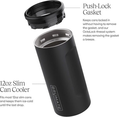 12oz BrueMate Hopsulator Slim Can Cooler Insulated for Slim Cans | Skinny Can Insulated Stainless Steel Drink Holder