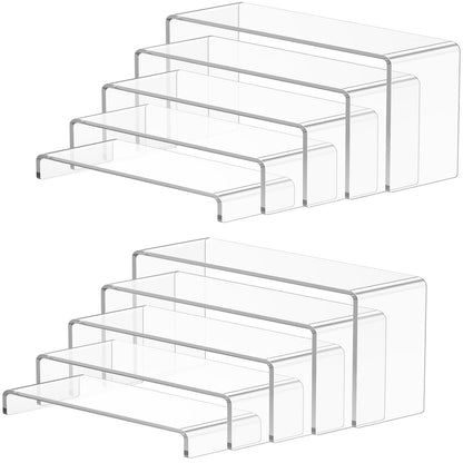 10 Pcs Large Acrylic Display Risers (7" L~9" L), Sturdy Rectangular Dessert Stands, Perfume Shelf Organizer, Clear Riser Stands, Display Shelves for Cupcake, Perfume, Figure, Collection, Decoration.