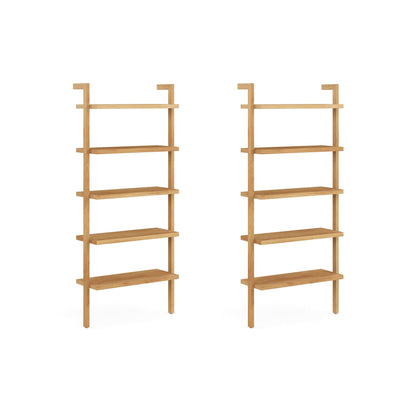 Nathan James Beacon Bohemian 5 Tier Bookshelf, Wall Mounted Bookcase, Solid Wood Bookshelf in Warm Pine, Set of 2