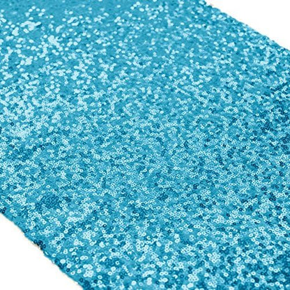ShinyBeauty Turquoise Sequin Table Runner 12x108-Inch Aqua Party Runner for 30th Birthday Decorations