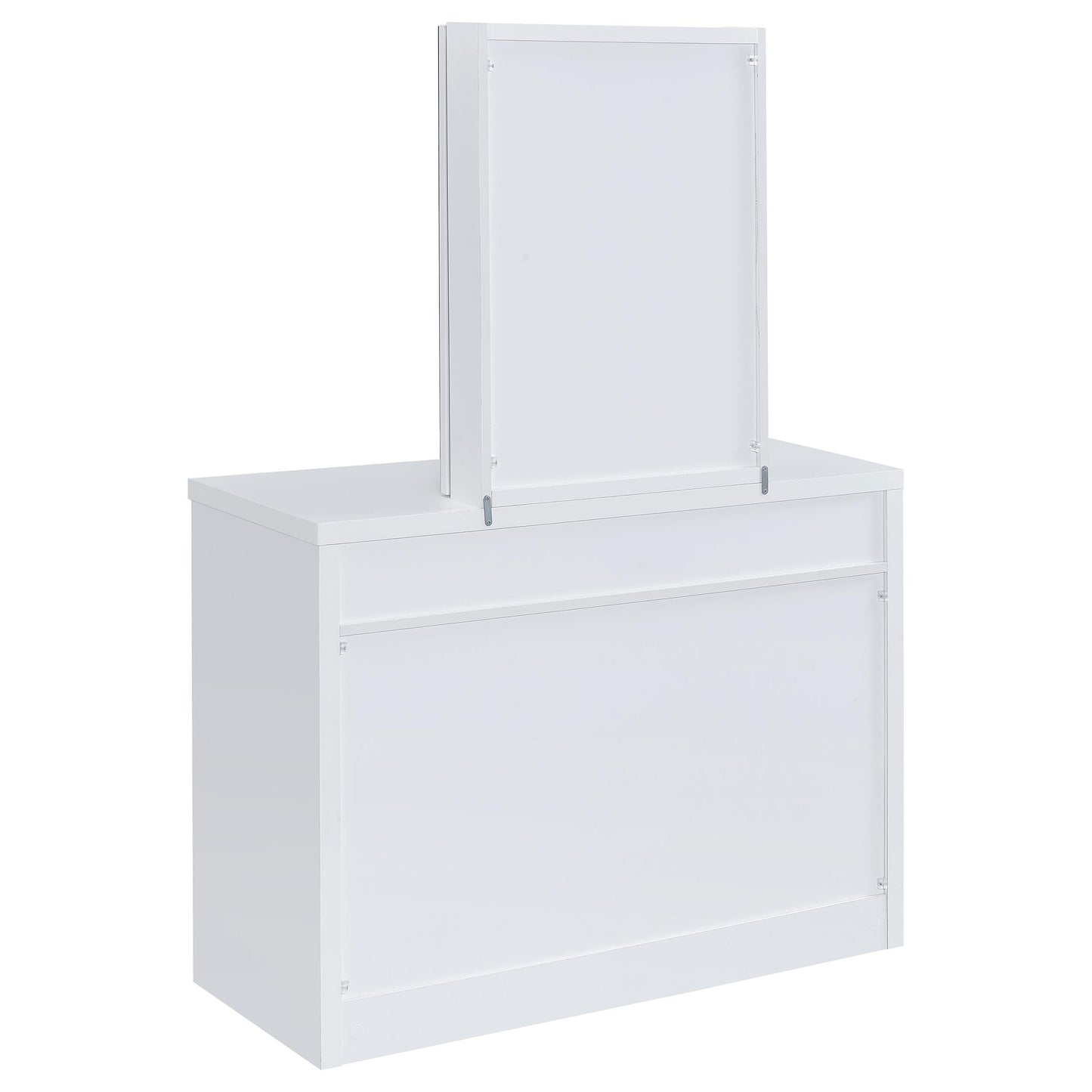 Coaster Home Furnishings - Bunbury - Wood - Makeup Vanity Table Set with Rectangular Storage Mirror, Dual Drawers, and Upholstery Stool - Bedroom - White - 930280