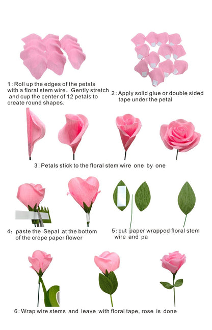 Mybbshower Dusty Pink Crepe Paper Rose Craft Kit for Weddings Home Decor Gift Giving Handmade DIY Gift Wrapping Paper Crafts Birthday Wedding Holiday Paper Flower Set of 18