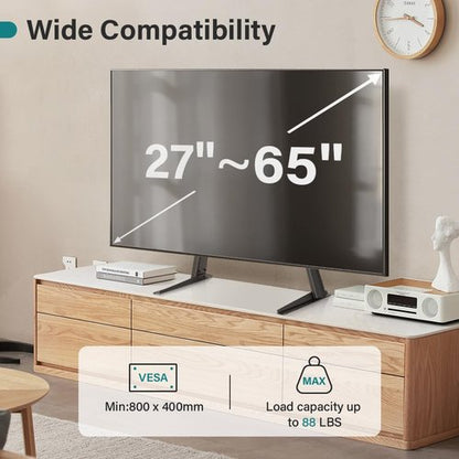 BFTOU Black Universal TV Stand Tabletop for 27 to 65 inch LCD Flat Screen TV,Max VESA 800 x 400mm, Height Adjustable TV Base Holds up to 88lbs