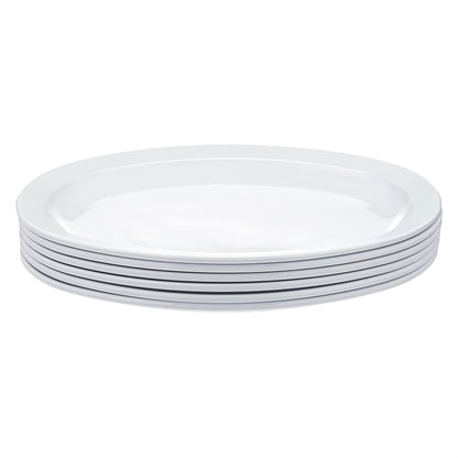 Amazon Basics Melamine Oval Platter Serving Tray, Dishwasher Safe, Narrow Rim, 13 in x 9.75 in, White, 6-Piece Set
