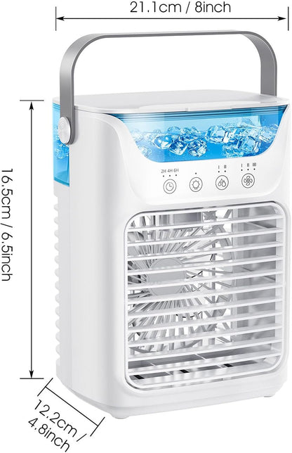 Portable Air Conditioner Fan 4 in 1, 700ML Mini Cooler with Touchscreen, 3 Speed Humidify & 7 LED Light