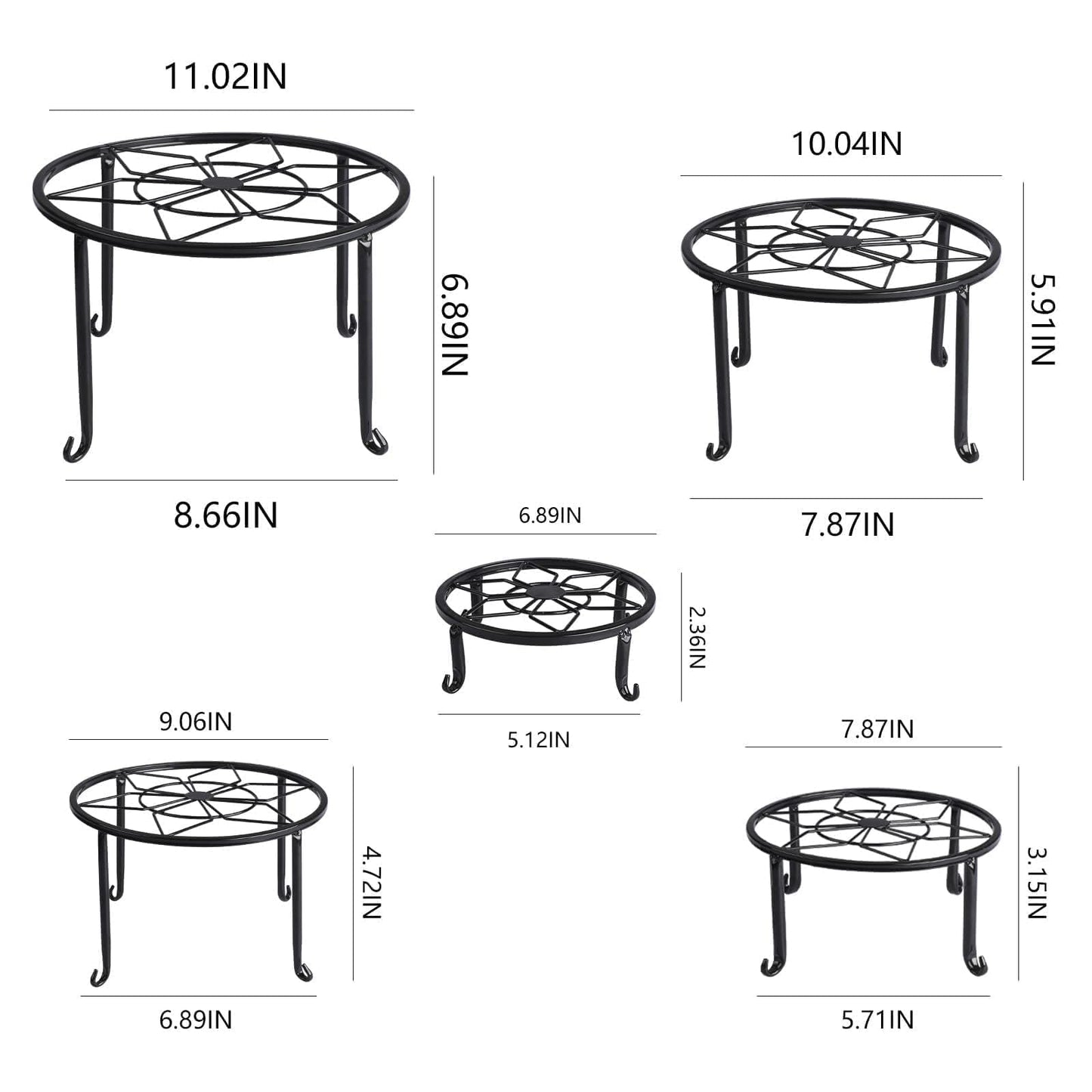 Autopromake 5 Pack Metal Plant Stands,Heavy Duty Potted Holder for Flower Pot,Indoor Outdoor Metal Rustproof Iron Garden Container Round Supports Rack for Planter