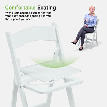 Real Relax White Resin Folding Chairs with Cushion - Comfortable Foldable Plastic Chair - Stackable Chairs with Padded Seats - Indoor/Outdoor Chairs for Events, 600lbs Capacity(10 Pack)