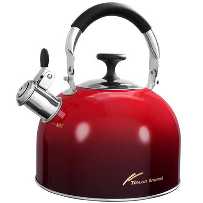 Tea Kettle Stovetop,Stainless Steel Whistling Tea Kettle For Stove Top, 2.5 Qt Tea Pot With Folding Handle, Food Grade Water Teapot Water Kettle For Stove Home Camping Travel,Gradient Red