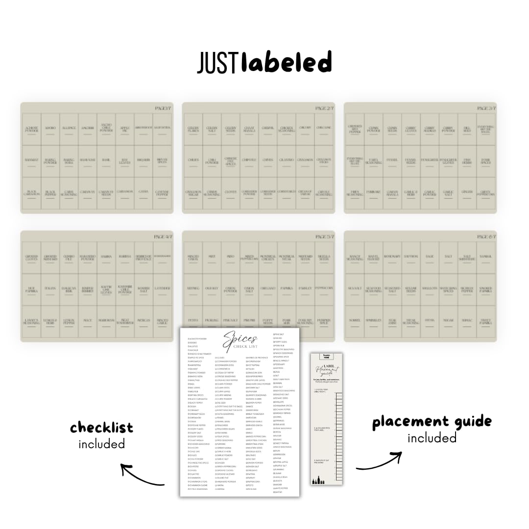 Spice Labels - 168 Aesthetic Beige Spice Labels for Jars - Waterproof Stickers for Spice containers - Preprinted Minmalist Oilproof Herbs & Seasoning Labels