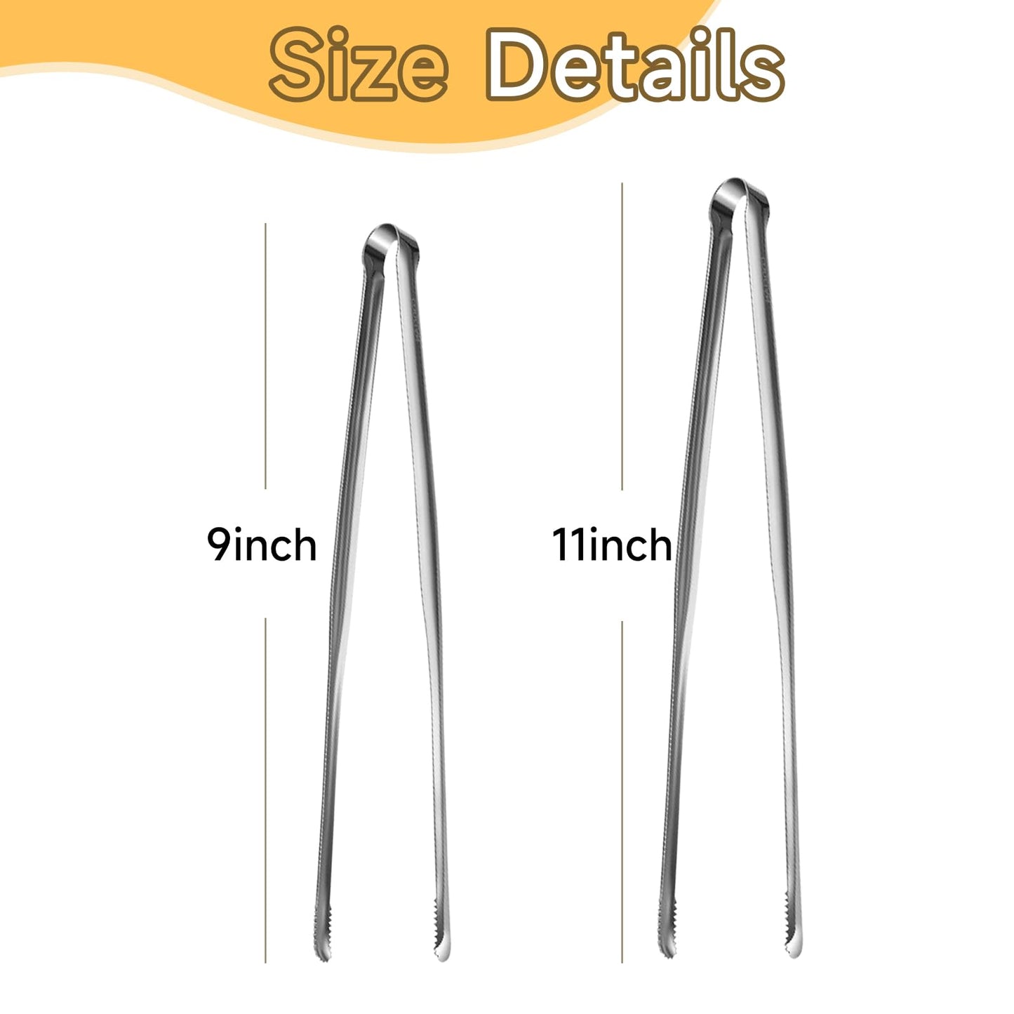 Precision Serrated Non-Slip Tips Cooking Tongs 2 pcs (9" &11"), Stainless Steel Kitchen Tweezer Tongs, Cooking Tweezers Stainless Steel for Grilling, Frying, and Oven