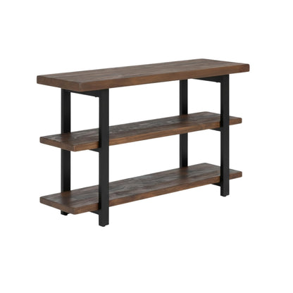 Alaterre Furniture Pomona 3-Tier Solid Wood Media Console Table with 2 Open Shelves and Metal Legs - Rustic Industrial Farmhouse TV Stand and Storage Console (Rustic Brown)