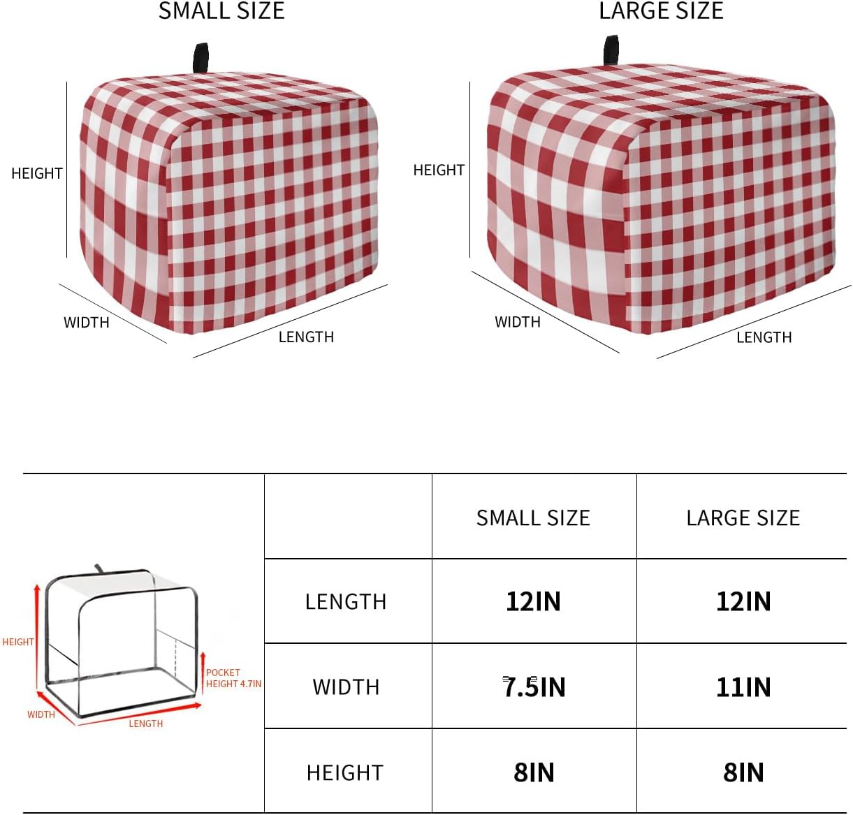 Toaster Oven Covers - Dustproof Red White Plaid & Buffalo Check for 4 Slice Toasters and Small Appliances