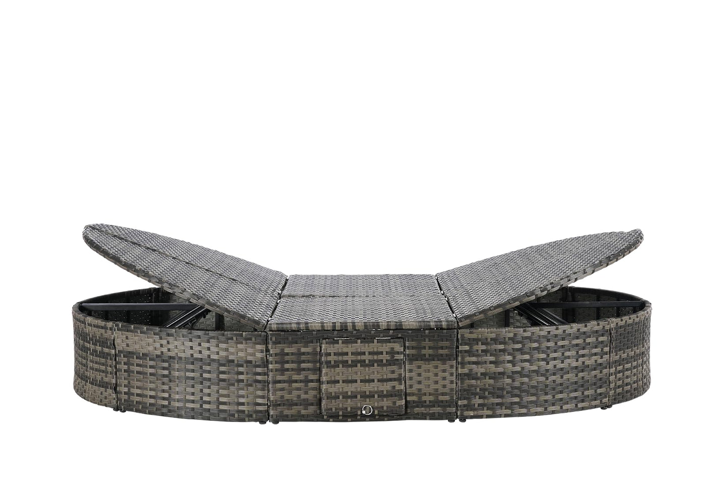 Bituman Luxury Round Patio Daybed with Pillows, Foldable Wicker Sun Lounger Featuring Adjustable Backrests & Cup Holders, 600lbs Heavy Duty Steel Frame, Fully Assembled Outdoor Furniture for Poolside