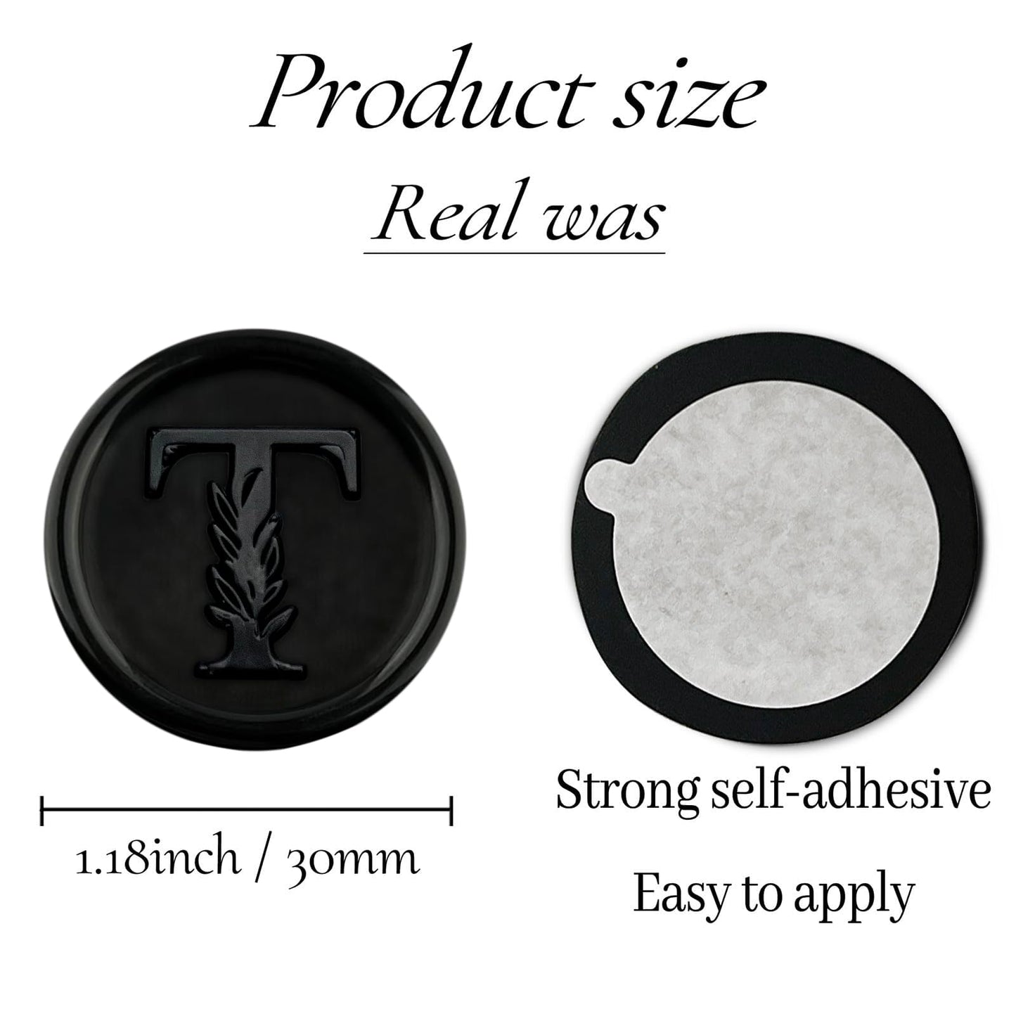 50Pcs Black Wax Seal Stickers Handmade Vintage Botanical Leaves Adhesive Letter Wax Stickers for Wedding Party Invitations, Envelope, Gift Wrap, Christmas(Initial T, Black)