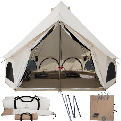 WHITEDUCK Avalon Canvas Bell Tent - Luxury All Season Tent for Camping & Glamping Made from Premium & Breathable 100% Cotton Canvas w/Stove Jack, Mesh (13' (4M), Fire Water Repellent)